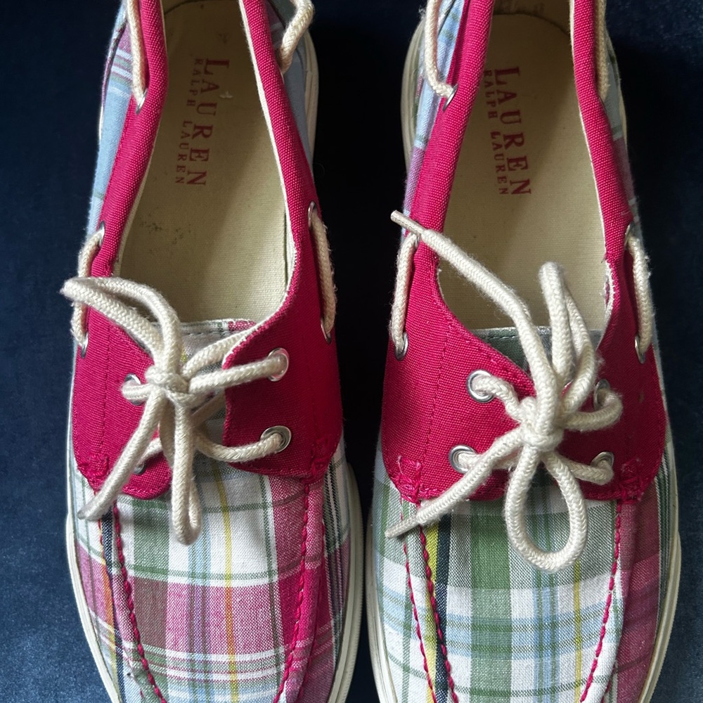 Lauren Ralph Lauren Multicolor Plaid Boat Sneakers Shoes size 9.5B